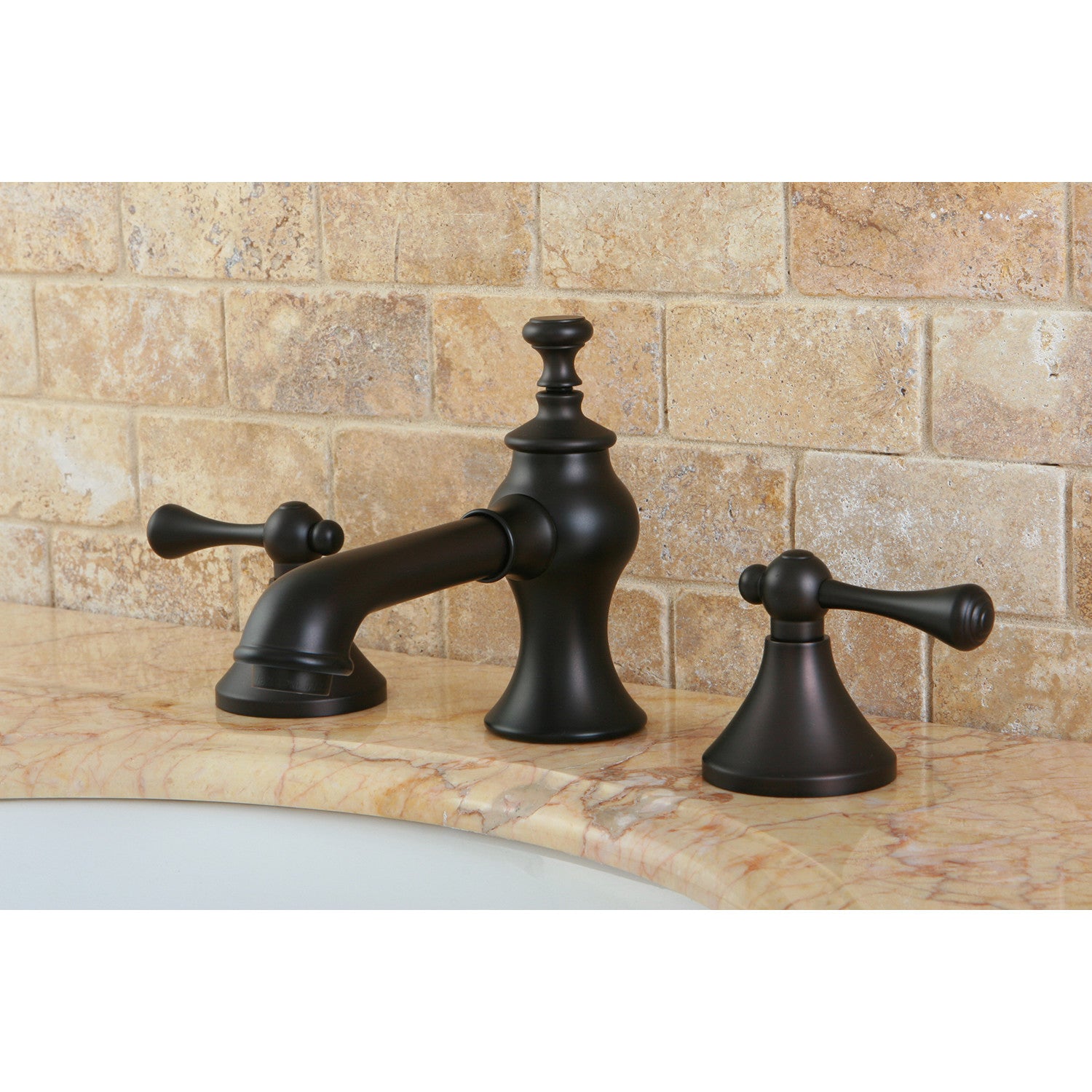 Kingston Tulare KC7065BL - English Country Two-Handle 3-Hole Deck Mount Widespread Bathroom Faucet with Brass Pop-Up, Oil Rubbed Bronze — thumbnail 2